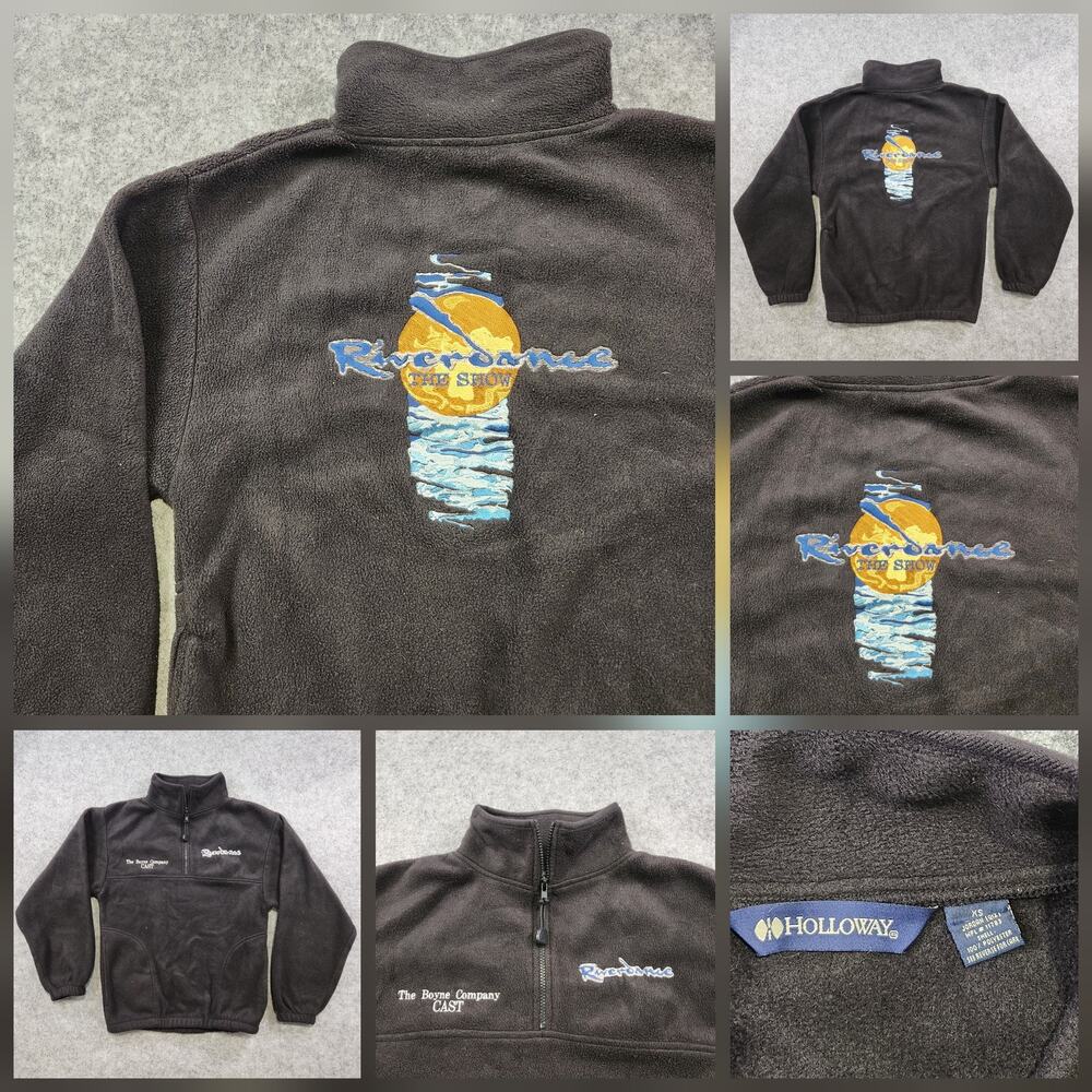 VTG Riverdance The Show Fleece Pullover Jacket Mens XS Black Holloway‎ Cast Crew